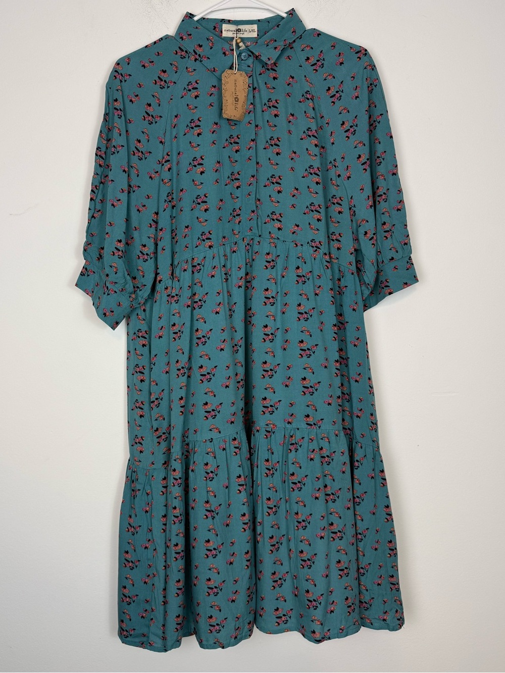 Natural Life Boho Cottagecore Floral Babydoll Tiered Dress. Size Large/XL. NWT